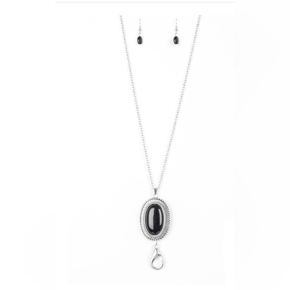 Black and Silvertone Lanyard Necklace